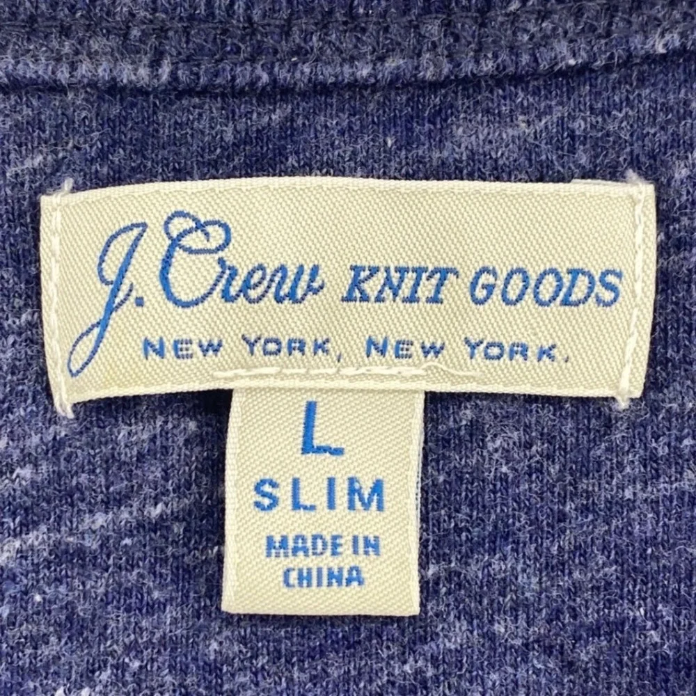 J. Crew Knot Goods Mens Large Slim Fit Long Sleeve Henley Shirt Blue Heathered